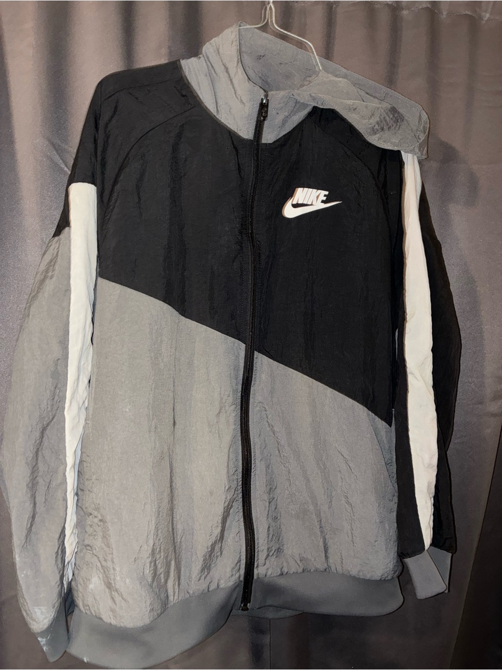 Nike Black, Gray & White Colorblock Windbreaker Jacket